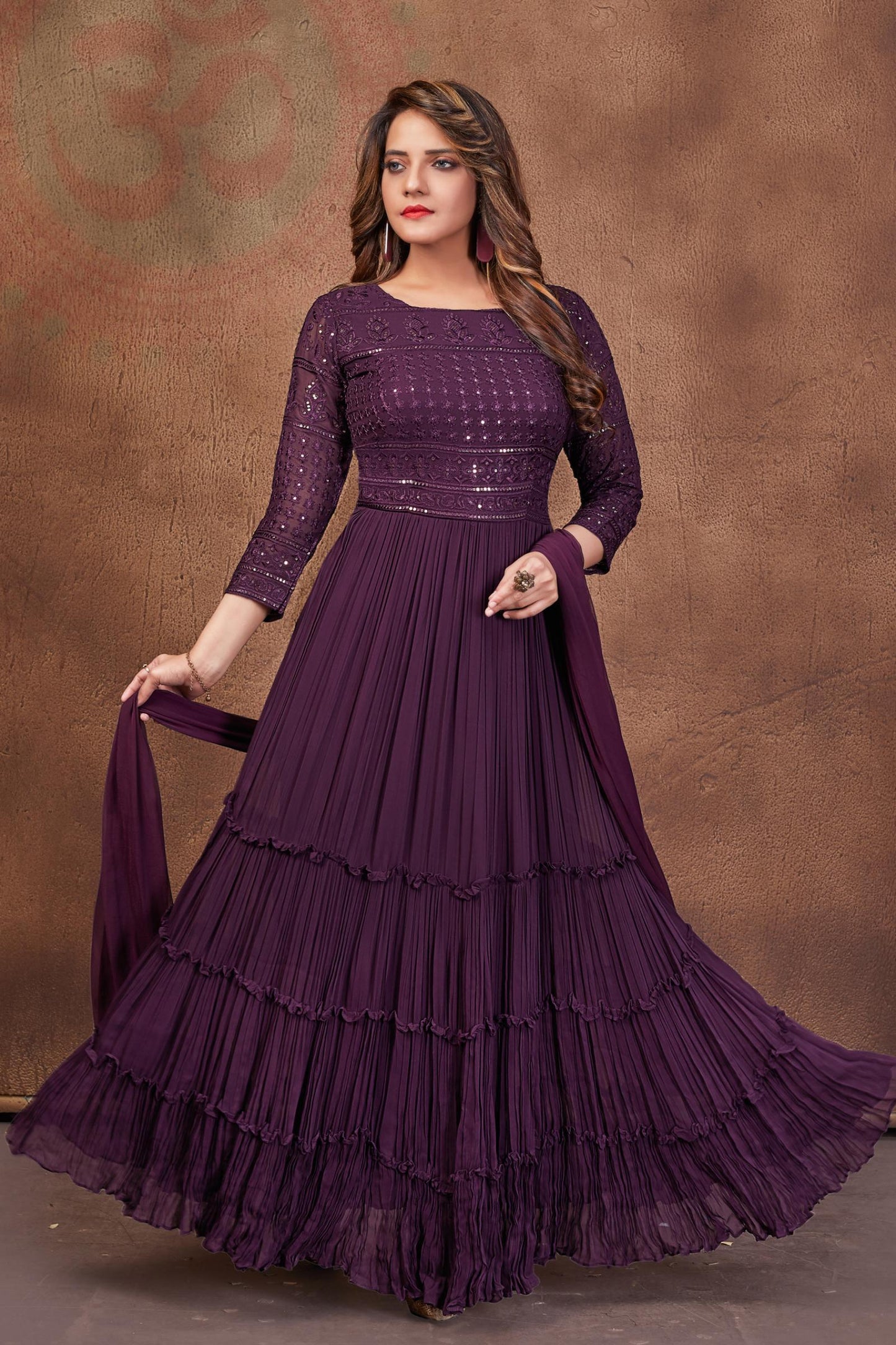 Purple Thread and Stone Work Floor Length Anarkali Suit