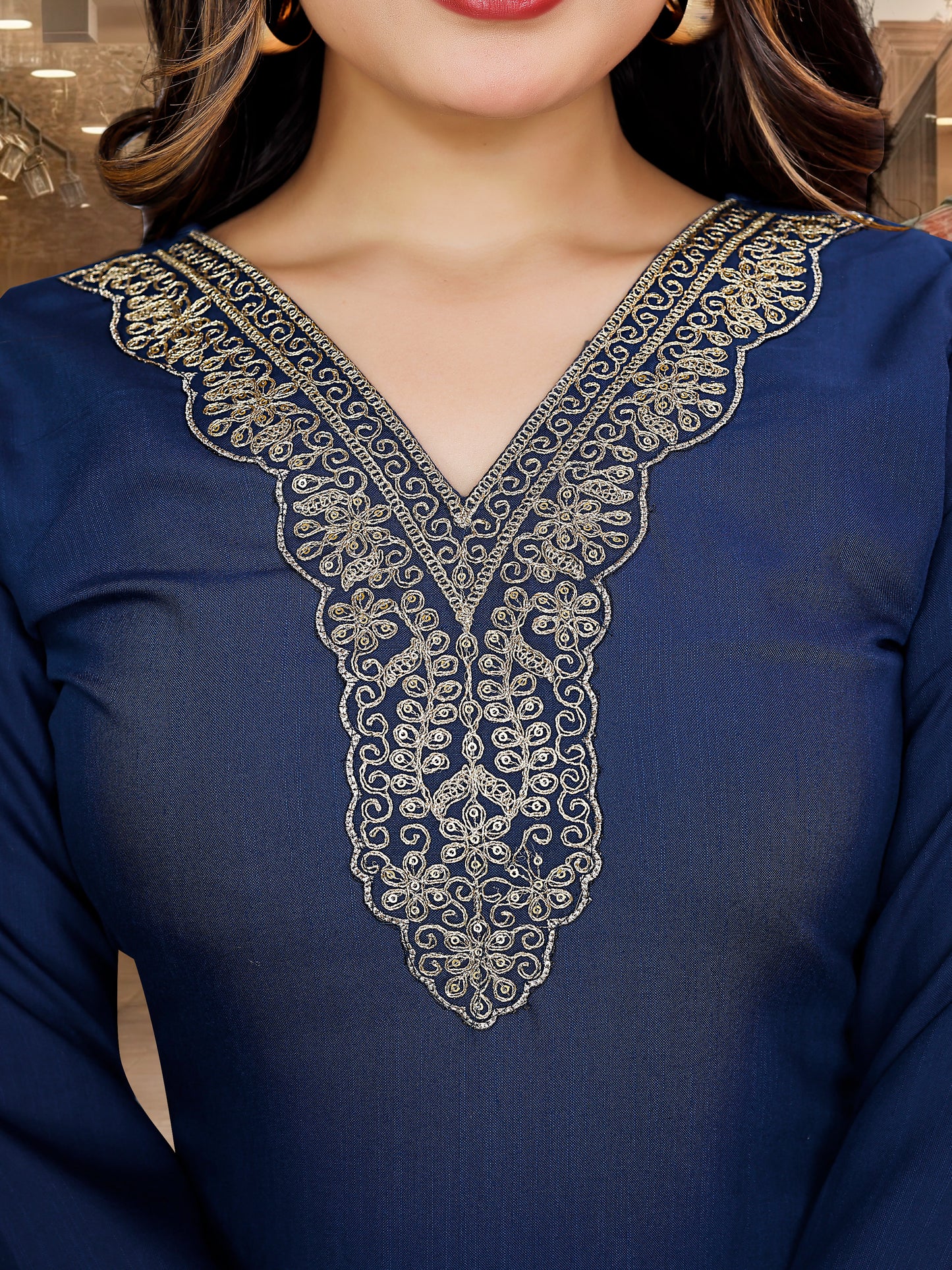 Blue Straight Salwar Suit in Magic Slub With Sequence Coding Embroidery