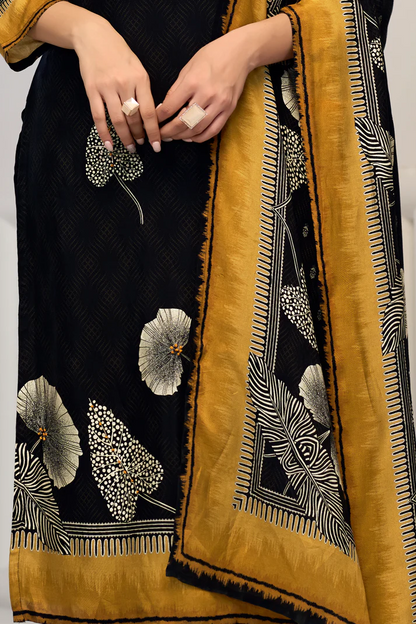 Black Kurta Set with Neck Handwork Set of Kurti With Pant & Dupatta