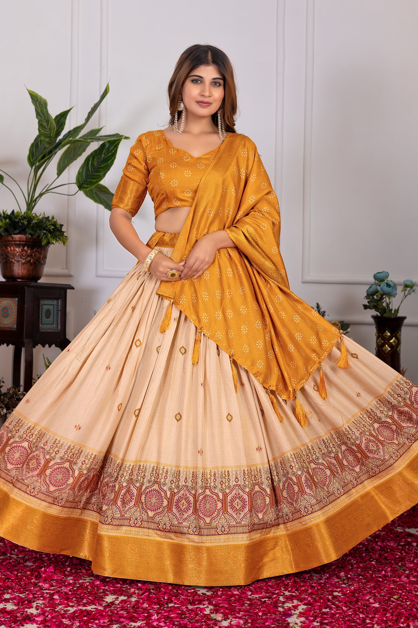 perfectly blended Tussar silk lehenga for festive season
