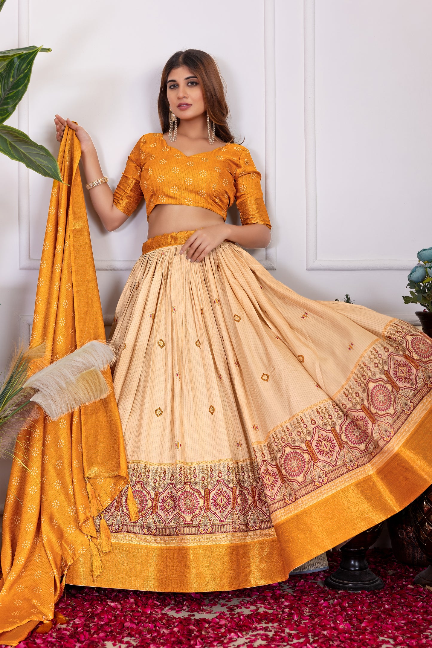 perfectly blended Tussar silk lehenga for festive season