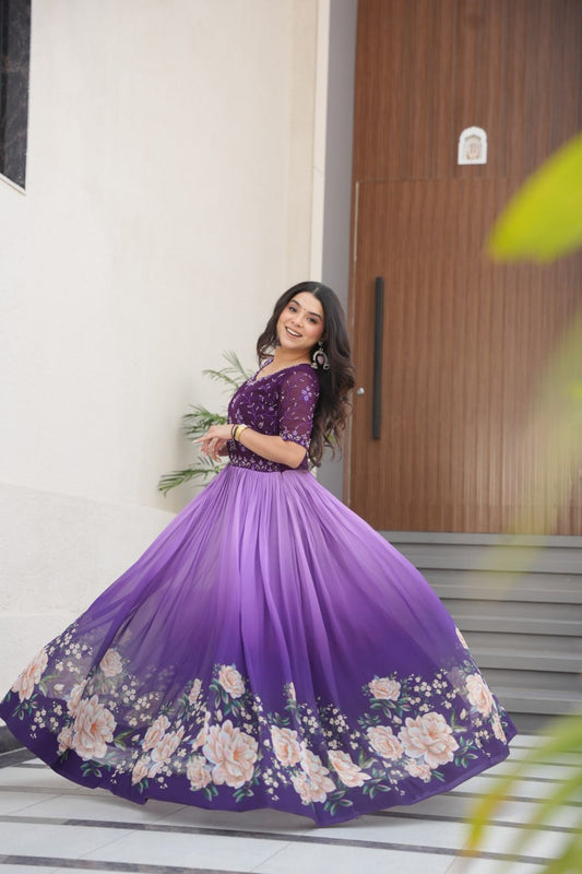 Designer Digital Print Full Gown For Sangeet Party