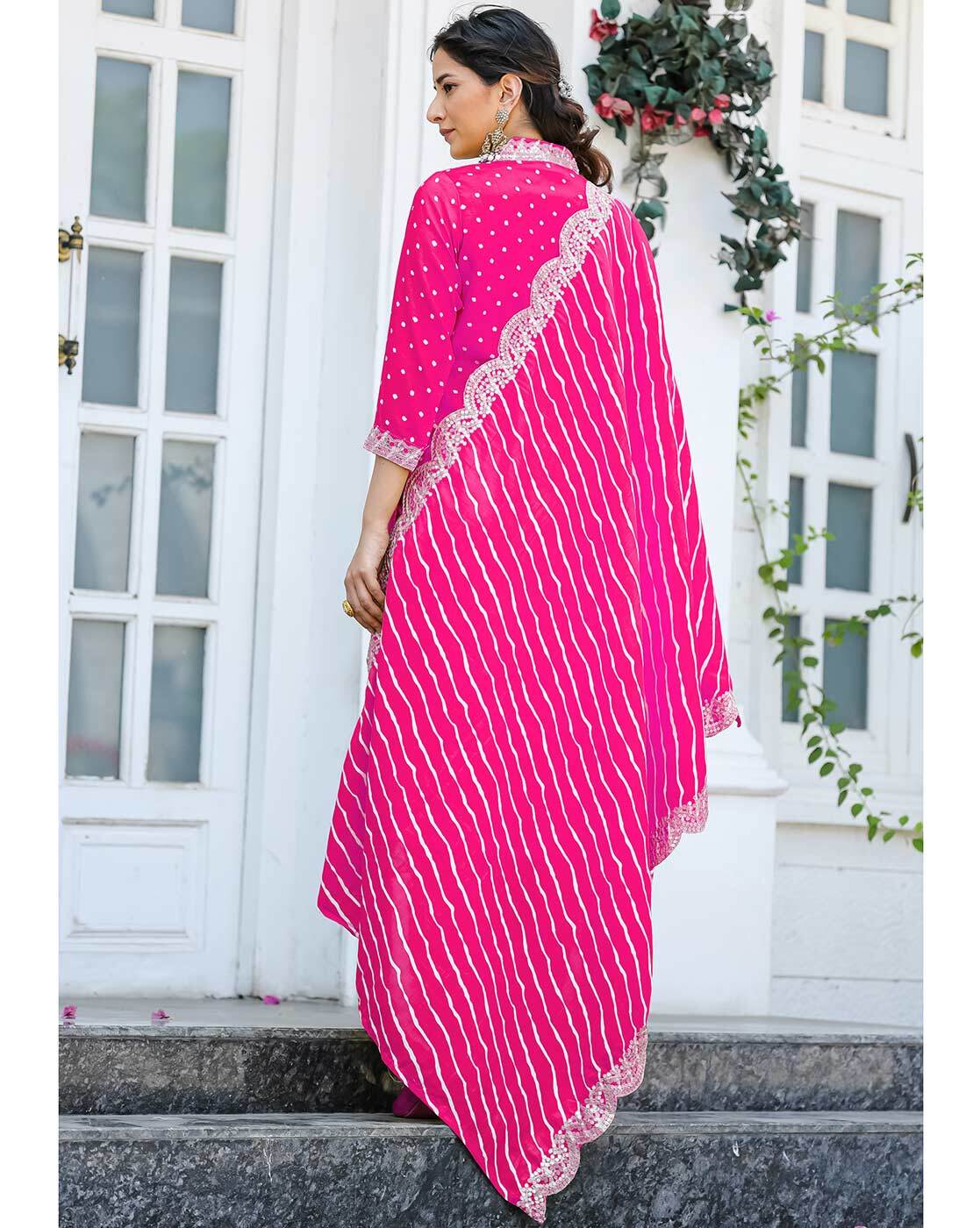 Classic Pink Color Heavy Modal Chanderi Embroidery work Kurti