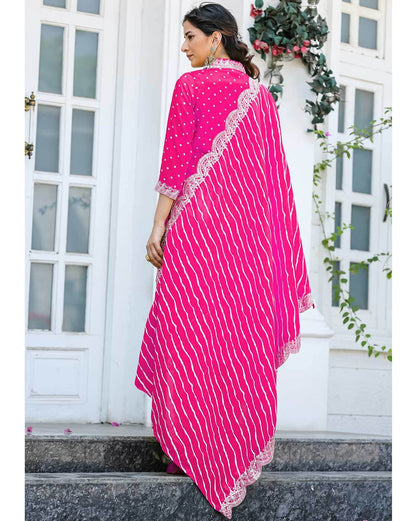 Classic Pink Color Heavy Modal Chanderi Embroidery work Kurti