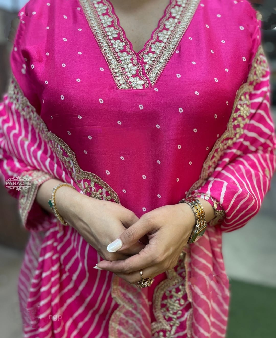 Classic Pink Color Heavy Modal Chanderi Embroidery work Kurti