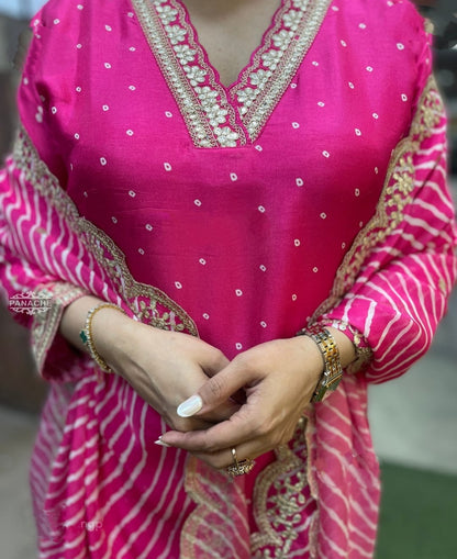 Classic Pink Color Heavy Modal Chanderi Embroidery work Kurti