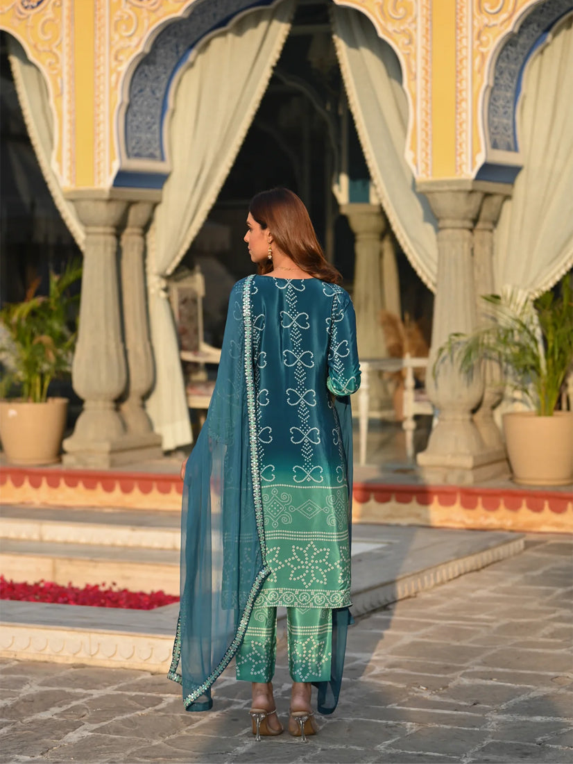 Bandhani Silk Ombre Festive Kurta Set