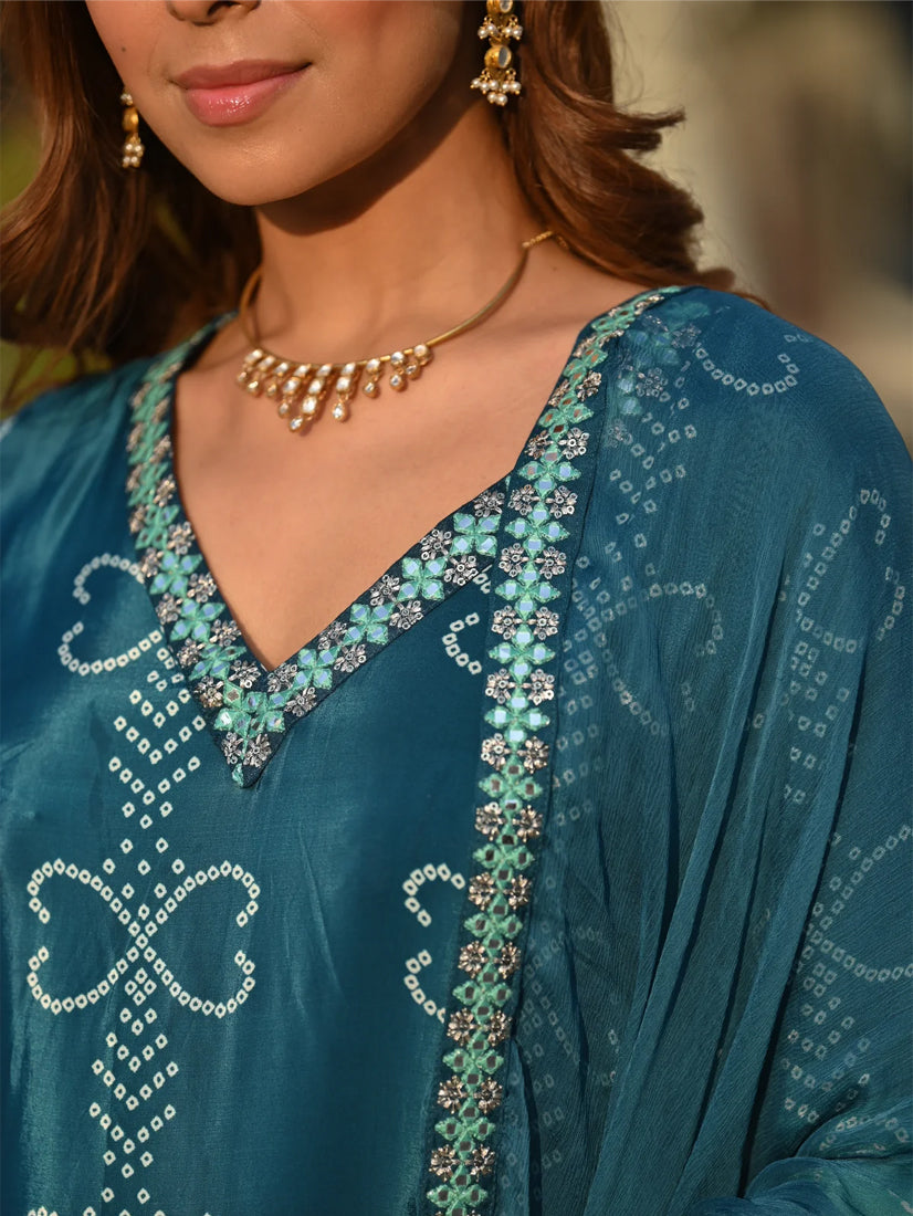 Bandhani Silk Ombre Festive Kurta Set