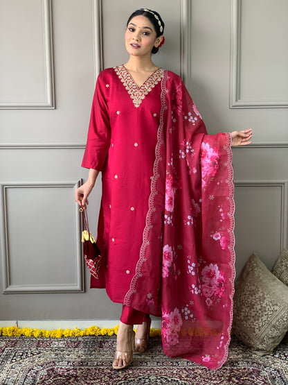 Beautiful Maroon Kurta Set with Cutwork Dupatta