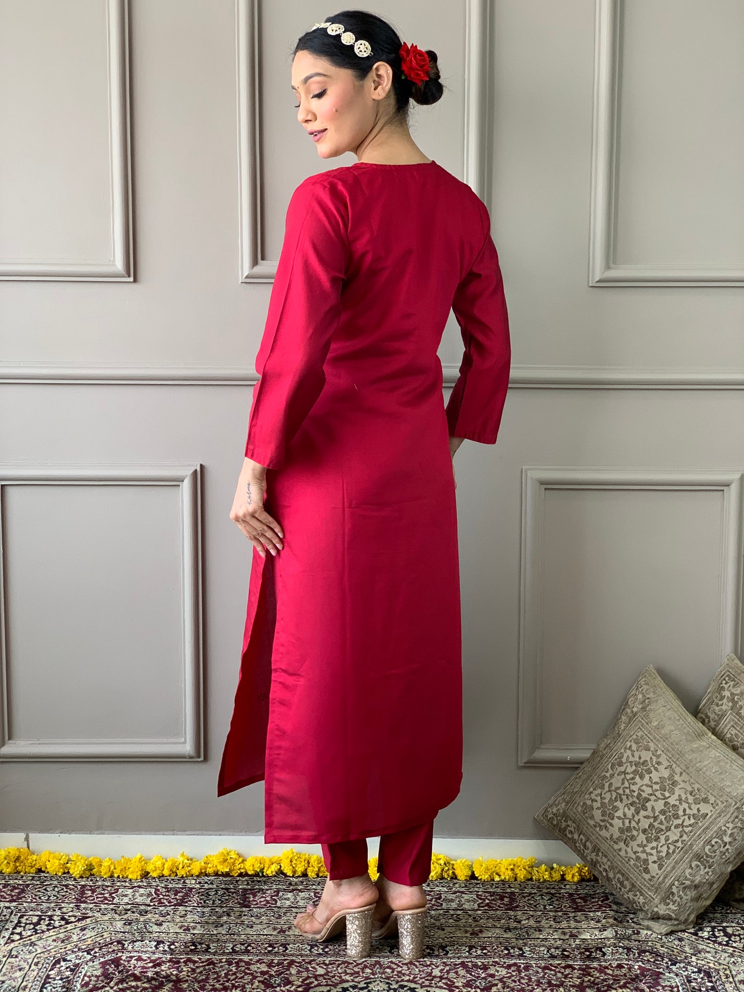 Beautiful Maroon Kurta Set with Cutwork Dupatta