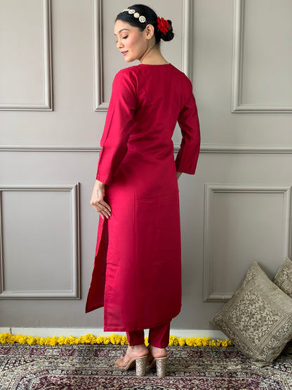 Beautiful Maroon Kurta Set with Cutwork Dupatta