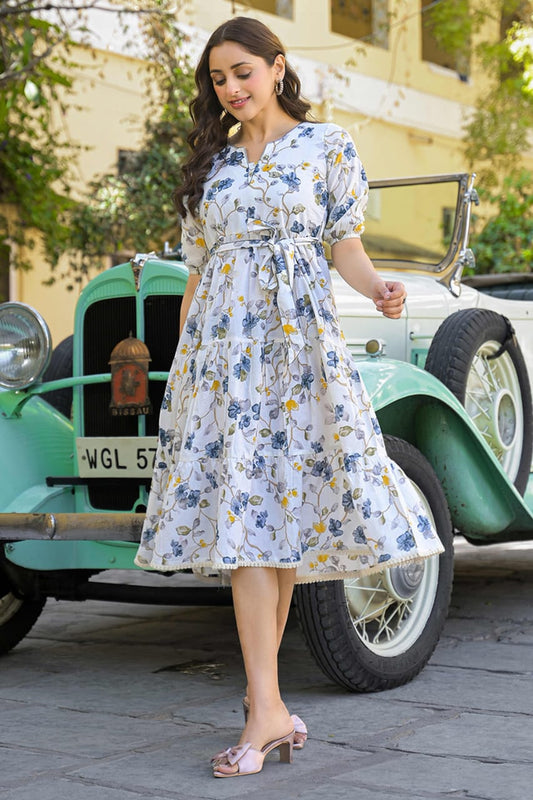 White Printed Designer Maxi Dress
