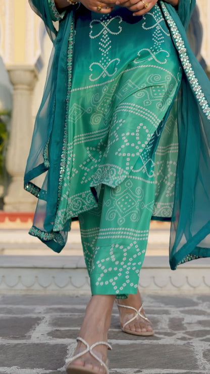 Bandhani Silk Ombre Festive Kurta Set